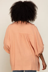 Peach Gauze Double Layered Button Up Top