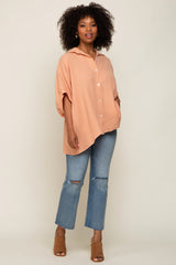 Peach Gauze Double Layered Maternity Button Up Top