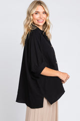 Black Gauze Double Layered Button Up Top