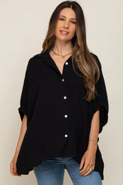 Black Gauze Double Layered Maternity Button Up Top