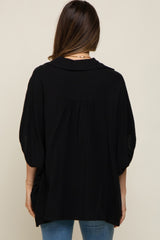 Black Gauze Double Layered Maternity Button Up Top