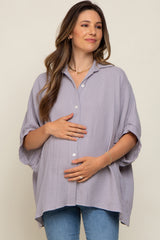 Grey Gauze Double Layered Maternity Button Up Top