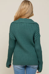 Hunter Green Ribbed Knit Collared Long Sleeve Maternity Top