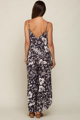 Charcoal Tropical Floral V-Neck Round Hem Maternity Jumpsuit