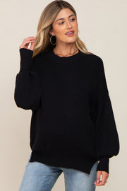 Black Knit Mock Neck Maternity Sweater