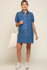 Blue Denim Smocked Button Up Maternity Dress