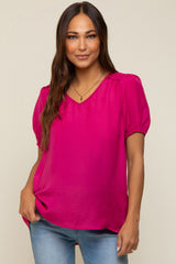 Fuchsia Puff Sleeve Maternity Blouse