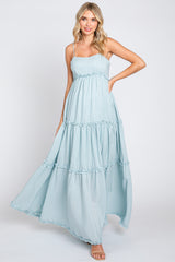 Light Blue Square Neck Ruffle Tiered Maxi Dress