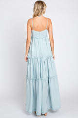 Light Blue Square Neck Ruffle Tiered Maxi Dress