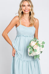 Light Blue Square Neck Ruffle Tiered Maxi Dress