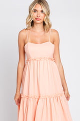 Peach Square Neck Ruffle Tiered Maxi Dress