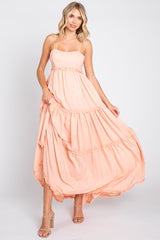 Peach Square Neck Ruffle Tiered Maxi Dress