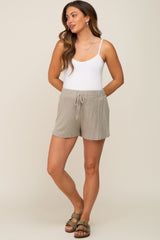 Light Olive Ribbed Soft Knit Maternity Shorts