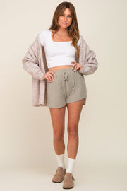 Light Olive Ribbed Soft Knit Shorts