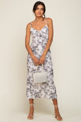 Ivory Floral Front Tie Mesh Knit Maternity Midi Dress