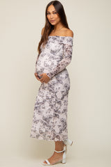 Ivory Floral Lettuce Trim Off Shoulder Maternity Maxi Dress