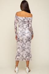 Ivory Floral Lettuce Trim Off Shoulder Maternity Maxi Dress