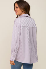 Lavender Checkered Satin Button Up Maternity Top