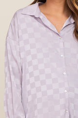 Lavender Checkered Satin Button Up Maternity Top