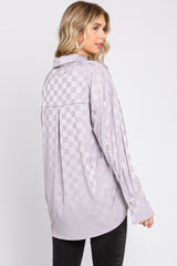 Lavender Checkered Satin Button Up Top