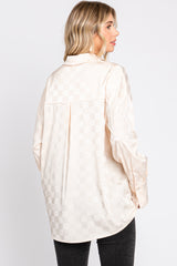 Beige Checkered Satin Button Up Top