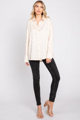 Beige Checkered Satin Button Up Top