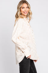 Beige Checkered Satin Button Up Top