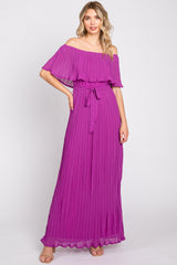 Purple Pleated Off Shoulder Maxi Dress