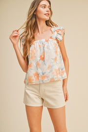 Peach Floral Babydoll Sleeveless Top