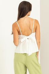 Off White Tie-Back Peplum Cami Top