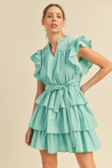 Aqua Ruffle Tiered Mini Dress