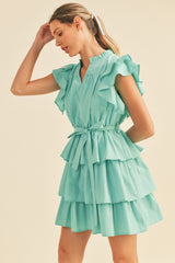 Aqua Ruffle Tiered Mini Dress