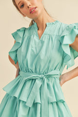 Aqua Ruffle Tiered Mini Dress