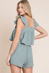 Dusty Sage Gauze Square Neck Romper