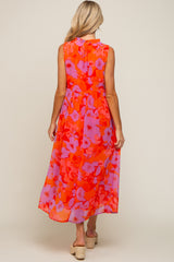 Orange Floral Split Ruffle Neck Tiered Maternity Midi Dress