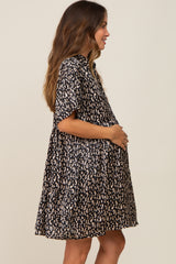 Black Printed Satin Collared Maternity Dress