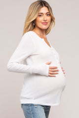 Ivory Rib Knit Button Accent Maternity Long Sleeve Top