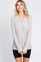 Taupe Rib Knit Button Accent Maternity Long Sleeve Top