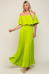 Lime Pleated Off Shoulder Maternity Maxi Dress