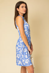 Blue White Floral Halter Mini Dress