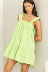 Green Sleeveless Ruffled Mini Dress