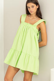 Green Sleeveless Ruffled Mini Dress