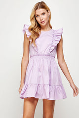 Lilac Back Tie Detail Ruffled Sleeveless Mini Dress