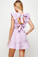 Lilac Back Tie Detail Ruffled Sleeveless Mini Dress