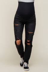 Black Distressed Straight Leg Maternity Jeans