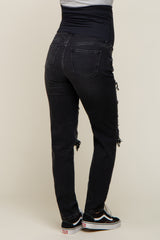 Black Distressed Straight Leg Maternity Jeans