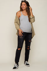 Black Distressed Straight Leg Maternity Jeans