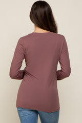 Burgundy Fitted Long Sleeve Maternity Top