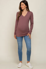 Burgundy Fitted Long Sleeve Maternity Top