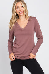 Burgundy Fitted Long Sleeve Maternity Top